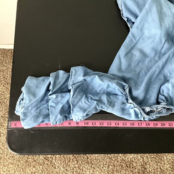 Zara Top Women S Blue Layered Sleeves Off the Shoulders Denim Tunic Peasant - Picture 5 of 7